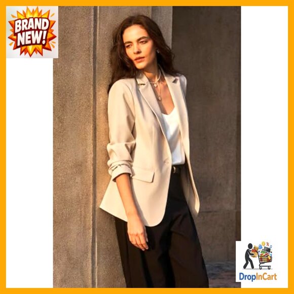 Open Front Blazer Slim Fit Long Sleeve Work Office Casual Chic Minimal - Picture 4 of 7